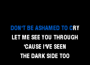 DON'T BE ASHAMED T0 CRY
LET ME SEE YOU THROUGH
'CAUSE I'VE SEE

THE DARK SIDE T00