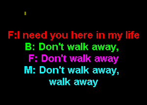 FII need you here in my life
Bz Don't walk away,

F I Don't walk away
M2 Don't walk away,
walk away