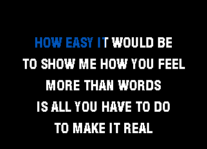 HOW EASY IT WOULD BE
TO SHOW ME HOW YOU FEEL
MORE THAN WORDS
IS ALL YOU HAVE TO DO
TO MAKE IT REAL
