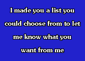 I made you a list you
could choose from to let
me know what you

want from me