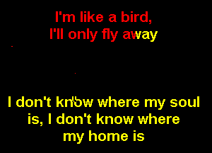 I'm like a bird,
I'll only fly away

I don't kn'bw where my soul
is, I don't know where
my home is
