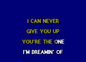 I CAN NEVER

GIVE YOU UP
YOU'RE THE ONE
I'M DREAMIN' 0F