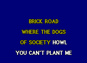 BRICK ROAD

WHERE THE DOGS
0F SOCIETY HOWL
YOU CAN'T PLANT ME