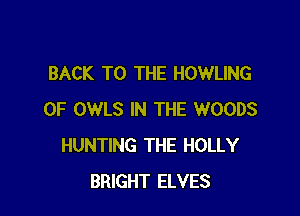 BACK TO THE HOWLING

0F OWLS IN THE WOODS
HUNTING THE HOLLY
BRIGHT ELVES