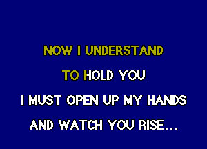 NOW I UNDERSTAND

TO HOLD YOU
I MUST OPEN UP MY HANDS
AND WATCH YOU RISE...