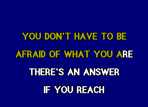 YOU DON'T HAVE TO BE

AFRAID OF WHAT YOU ARE
THERE'S AN ANSWER
IF YOU REACH