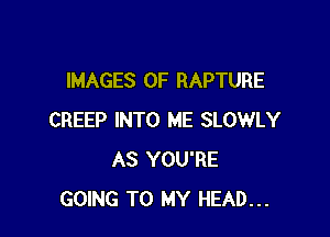 IMAGES OF RAPTURE

CREEP INTO ME SLOWLY
AS YOU'RE
GOING TO MY HEAD...