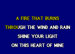 A FIRE THAT BURNS

THROUGH THE WIND AND RAIN
SHINE YOUR LIGHT
ON THIS HEART OF MINE