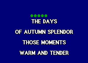 THE DAYS

OF AUTUMN SPLENDOR
THOSE MOMENTS
WARM AND TENDER
