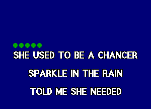 SHE USED TO BE A CHANGER
SPARKLE IN THE RAIN
TOLD ME SHE NEEDED