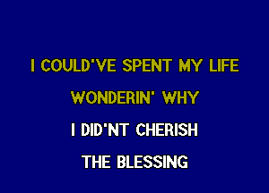 I COULD'VE SPENT MY LIFE

WONDERIN' WHY
I DID'NT CHERISH
THE BLESSING