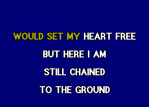 WOULD SET MY HEART FREE

BUT HERE I AM
STILL CHAINED
TO THE GROUND