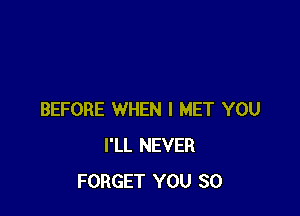 BEFORE WHEN I MET YOU
I'LL NEVER
FORGET YOU SO