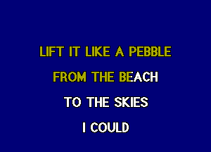 LIFT IT LIKE A PEBBLE

FROM THE BEACH
TO THE SKIES
I COULD