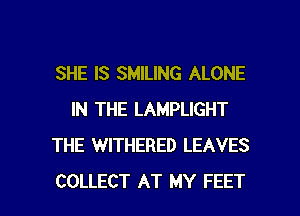 SHE IS SMILING ALONE
IN THE LAMPLIGHT
THE WITHERED LEAVES

COLLECT AT MY FEET l