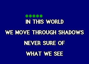 IN THIS WORLD

WE MOVE THROUGH SHADOWS
NEVER SURE OF
WHAT WE SEE