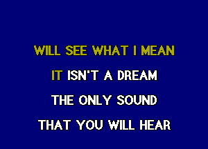 WILL SEE WHAT I MEAN

IT ISN'T A DREAM
THE ONLY SOUND
THAT YOU WILL HEAR