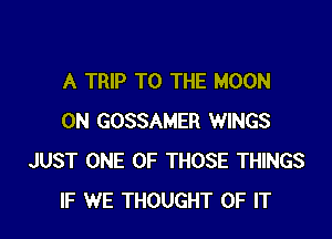 A TRIP TO THE MOON

0N GOSSAMER WINGS
JUST ONE OF THOSE THINGS
IF WE THOUGHT OF IT