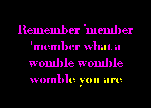 Remember 'member
'meml) er What a

womble womble

womble you are