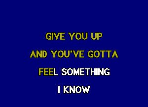 GIVE YOU UP

AND YOU'VE GOTTA
FEEL SOMETHING
I KNOW