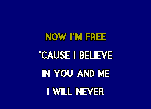 NOW I'M FREE

'CAUSE I BELIEVE
IN YOU AND ME
I WILL NEVER