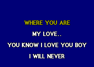 WHERE YOU ARE

MY LOVE..
YOU KNOW I LOVE YOU BOY
I WILL NEVER