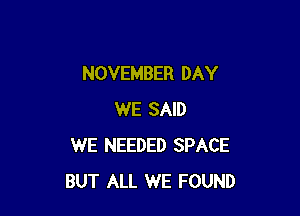 NOVEMBER DAY

WE SAID
WE NEEDED SPACE
BUT ALL WE FOUND
