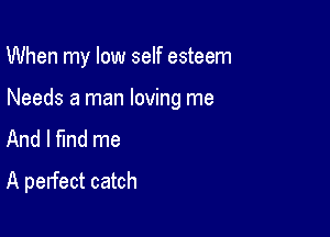 When my low self esteem

Needs a man loving me

And I find me
A perfect catch