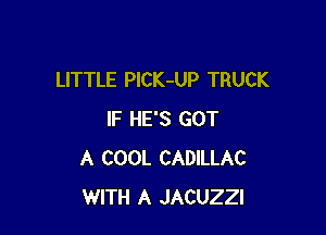 LITTLE PlCK-UP TRUCK

IF HE'S GOT
A COOL CADILLAC
WITH A JACUZZI