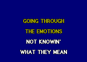 GOING THROUGH

THE EMOTIONS
NOT KNOWIN'
WHAT THEY MEAN