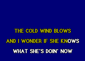 THE COLD WIND BLOWS
AND I WONDER IF SHE KNOWS
WHAT SHE'S DOIN' NOW