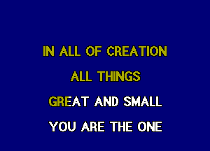 IN ALL OF CREATION

ALL THINGS
GREAT AND SMALL
YOU ARE THE ONE