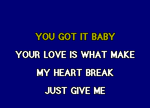 YOU GOT IT BABY

YOUR LOVE IS WHAT MAKE
MY HEART BREAK
JUST GIVE ME
