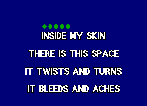 INSIDE MY SKIN

THERE IS THIS SPACE
IT TWISTS AND TURNS
IT BLEEDS AND ACHES