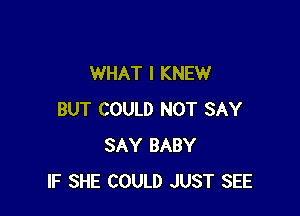 WHAT I KNEW

BUT COULD NOT SAY
SAY BABY
IF SHE COULD JUST SEE