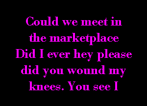 Could we meet in
the marketplace
Did I ever hey please
did you wound my

knees. You see I