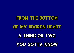 FROM THE BOTTOM

OF MY BROKEN HEART
A THING OR TWO
YOU GOTTA KNOW