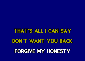 THAT'S ALL I CAN SAY
DON'T WANT YOU BACK
FORGIVE MY HONESTY