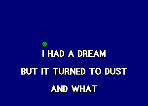 I HAD A DREAM
BUT IT TURNED T0 DUST
AND WHAT