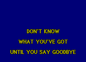 DON'T KNOW
WHAT YOU'VE GOT
UNTIL YOU SAY GOODBYE