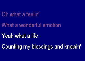 Yeah what a life

Counting my blessings and knowin'