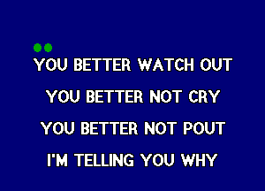 YOU BETTER WATCH OUT

YOU BETTER NOT CRY
YOU BETTER NOT POUT
I'M TELLING YOU WHY