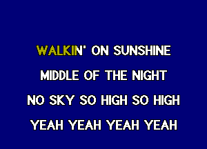 WALKIN' 0N SUNSHINE
MIDDLE OF THE NIGHT
N0 SKY 30 HIGH 80 HIGH

YEAH YEAH YEAH YEAH l