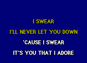 I SWEAR

I'LL NEVER LET YOU DOWN
'CAUSE I SWEAR
IT'S YOU THAT I ADORE