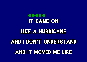 IT CAME 0N

LIKE A HURRICANE
AND I DON'T UNDERSTAND
AND IT MOVED ME LIKE