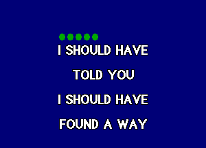 I SHOULD HAVE

TOLD YOU
I SHOULD HAVE
FOUND A WAY