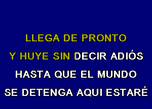 LLEGA DE PRONTO
Y HUYE SIN DECIR ADIOS
HASTA QUE EL MUNDO
SE DETENGA AQUI ESTARE