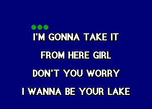 I'M GONNA TAKE IT

FROM HERE GIRL
DON'T YOU WORRY
I WANNA BE YOUR LAKE