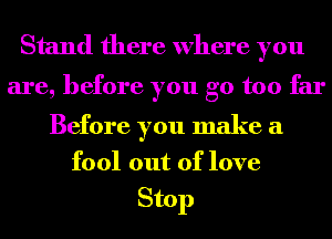 Stand there where you
are, before you go too far

Before you make a
fool out of love

Stop