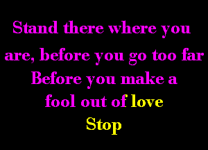Stand there where you

are, before you go too far
Before you make a
fool out of love

Stop